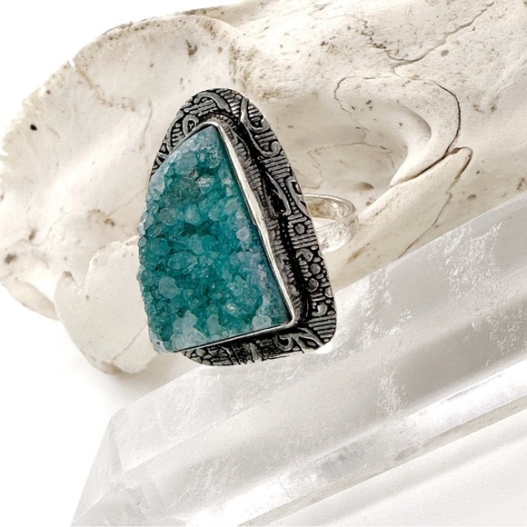 NEW Amazing Sterling Silver 925 Plate Green Titanium Duzy Gemstone Ring - Picture 1 of 3